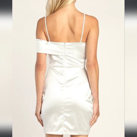 Lulus Celebration of Love White Satin One-Shoulder Bodycon Mini Dress Size XL - Picture 3 of 9